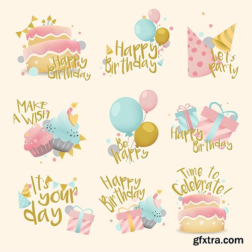 Collection of colorful birthday badge vectors 