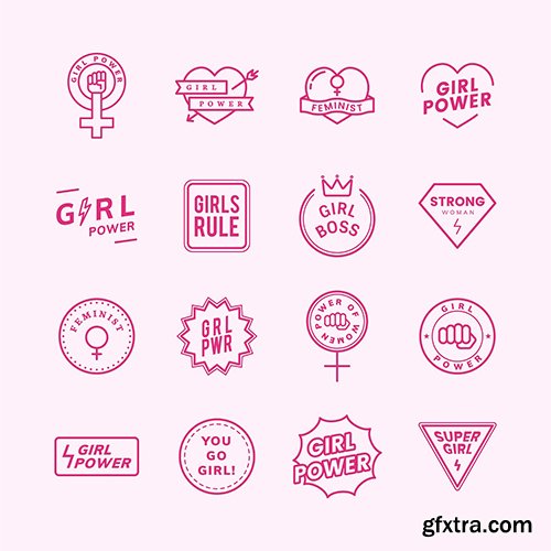 Girl power mixed emblems set illustration 