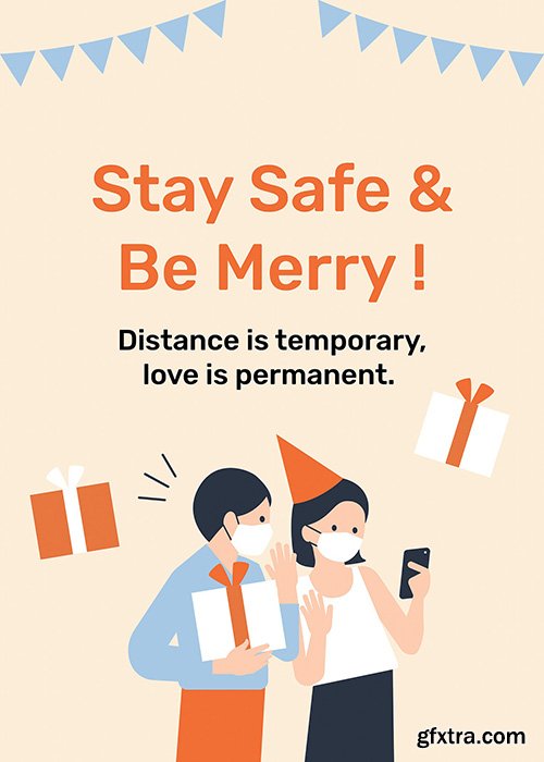 Stay safe & be merry vector template new normal celebration 