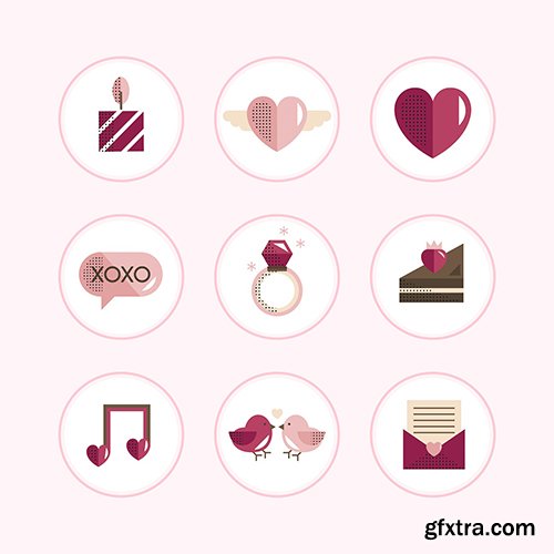 Valentines symbols and icons vector set