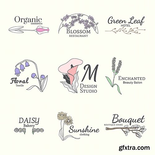 Floral feminine logo design set vector 