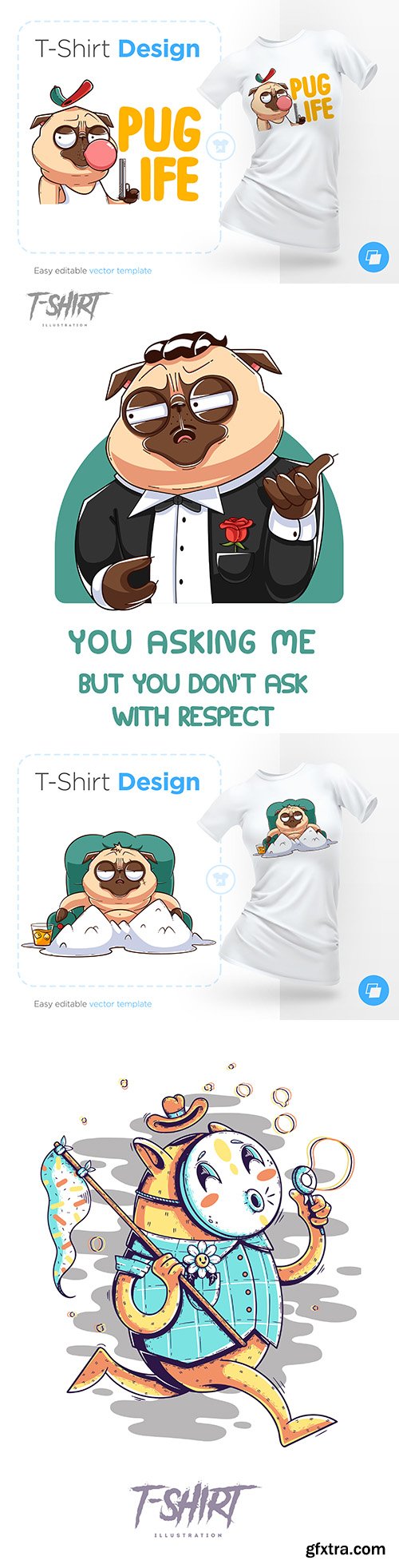 T-shirt with print image design mops and brutal pug gangster
