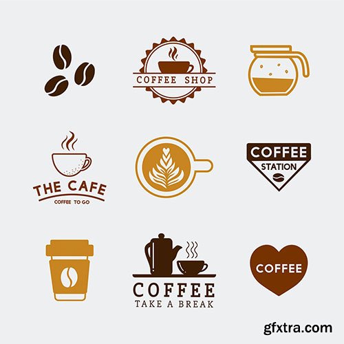 Set of coffee logo and coffee accessories vector 