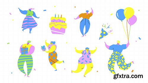 Happy people celebrating a birthday party doodles set vector 