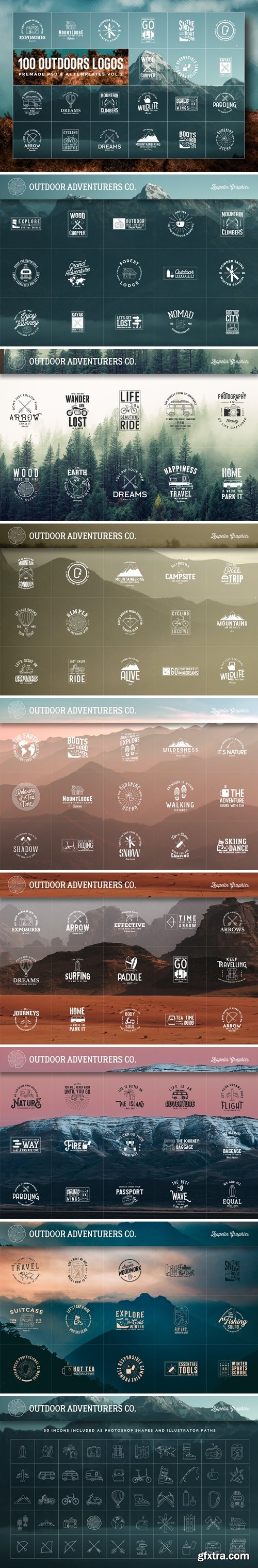 100 Outdoors Adventurers Logos &amp; Illustrations
