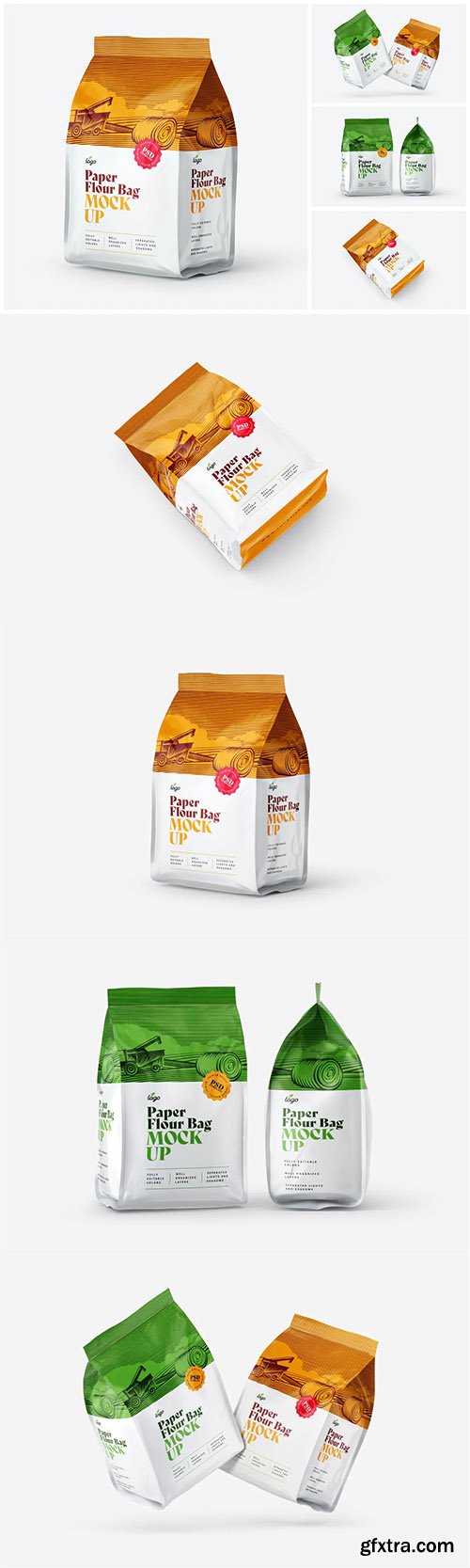 Paper Flour Bag Mockup Set | Pouch Paper Flour Bag Mockup Set | Pouch