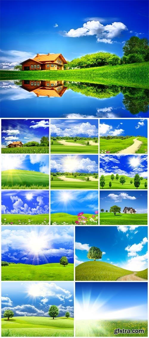Beautiful nature, rivers and meadows with grass stock photo