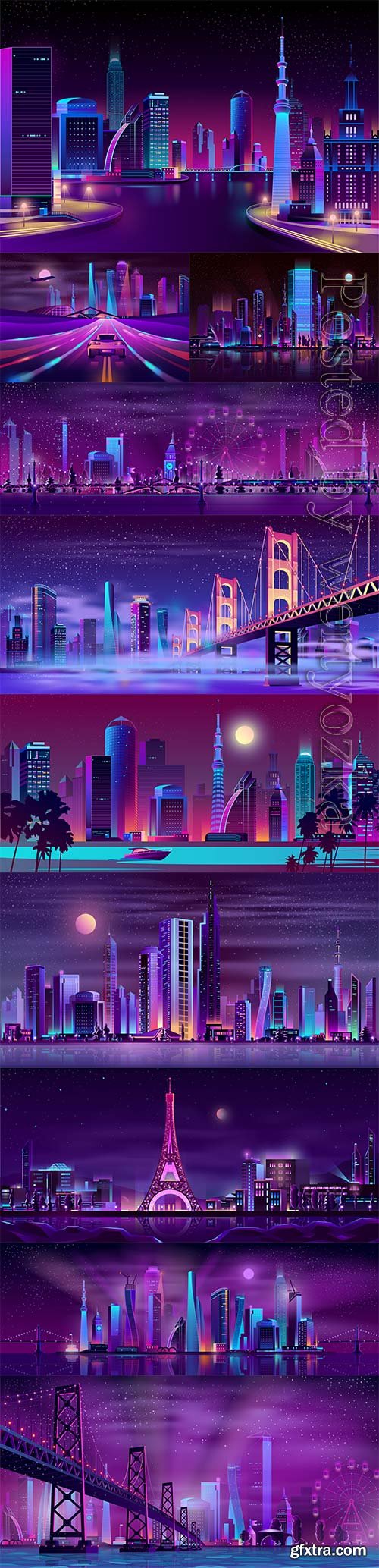 Night streets cartoon vector background