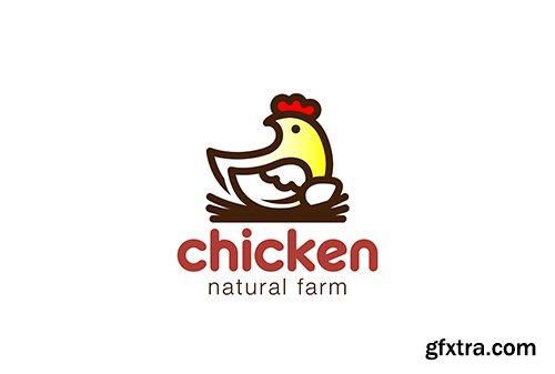 Chicken sitting nest logo linear vector