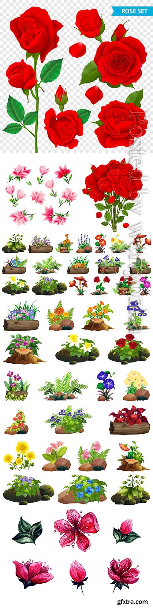 Flowers and floral arrangements in vector