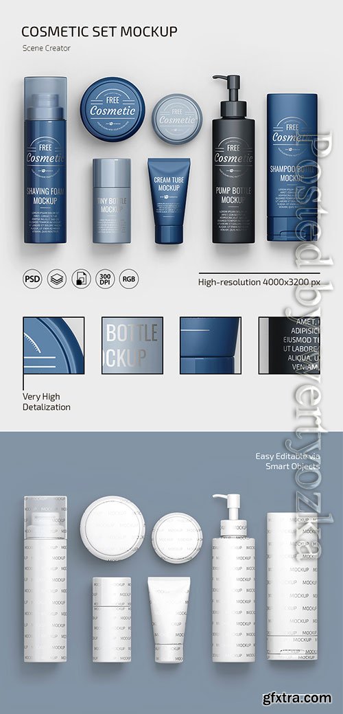 Cosmetic set scene creator mockup in psd