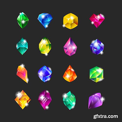 Royal multicolor gems flat icon set for web design