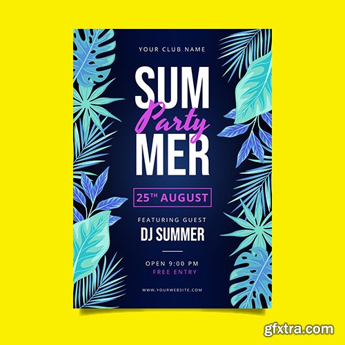 Flat summer party vertical poster template