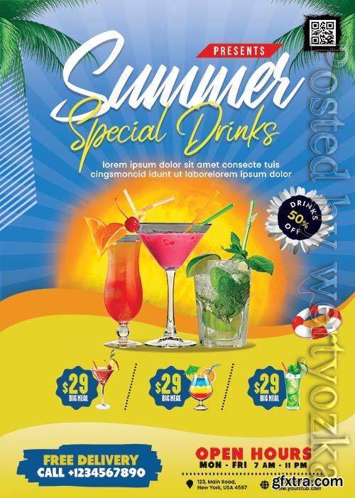 Summer Drinks Menu Flyer PSD Design Template