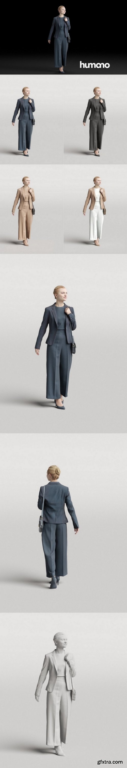 Humano Elegant woman walking with a bag 0311 3D model