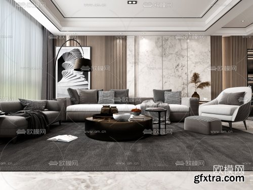 Modern light luxury living room dining room 3d model 