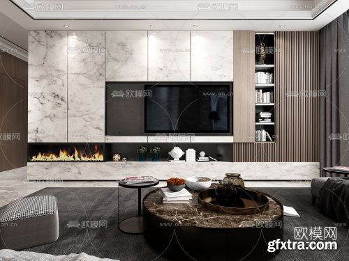 Modern light luxury living room dining room 3d model 