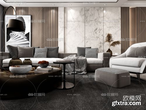 Modern light luxury living room dining room 3d model 