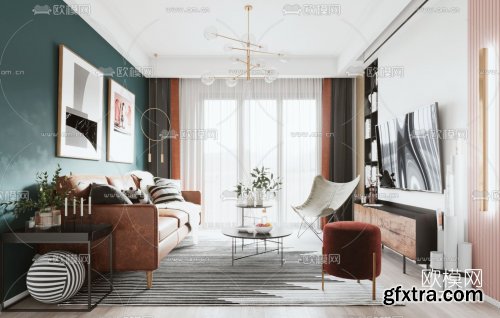 Modern minimalist living room dining room 3d model 751201