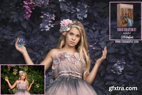 Pink and Blue- Color Grading and Painterly Photoshop Tutorial – PAINTED SKIN ACTION SET INCLUDED- Fine Art Tutorial by Tara Mapes