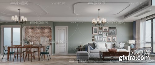 American living room dining room 3d model 956270 