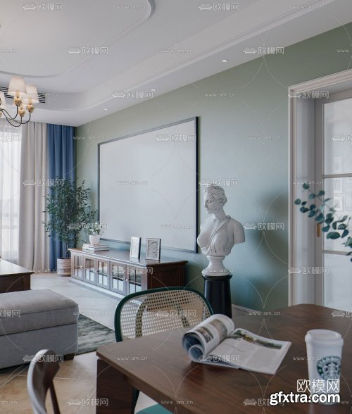 American living room dining room 3d model 956270 