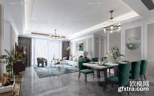 Feishi design modern light luxury living room dining room 3d model 996790 