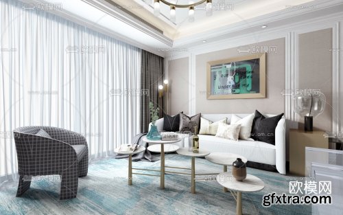 Feishi design modern light luxury living room dining room 3d model 996790 