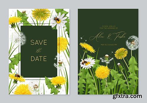 Wedding invitation card template with leaves