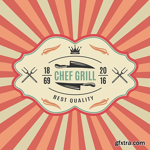 Big retro bbq label with chief grill best quality
