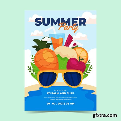 Organic flat summer party vertical poster template