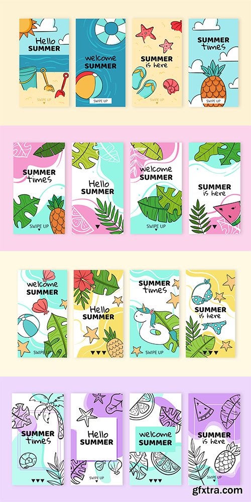 Hand-drawn summer instagram stories collection