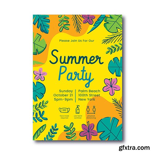 Hand-drawn summer party vertical poster template