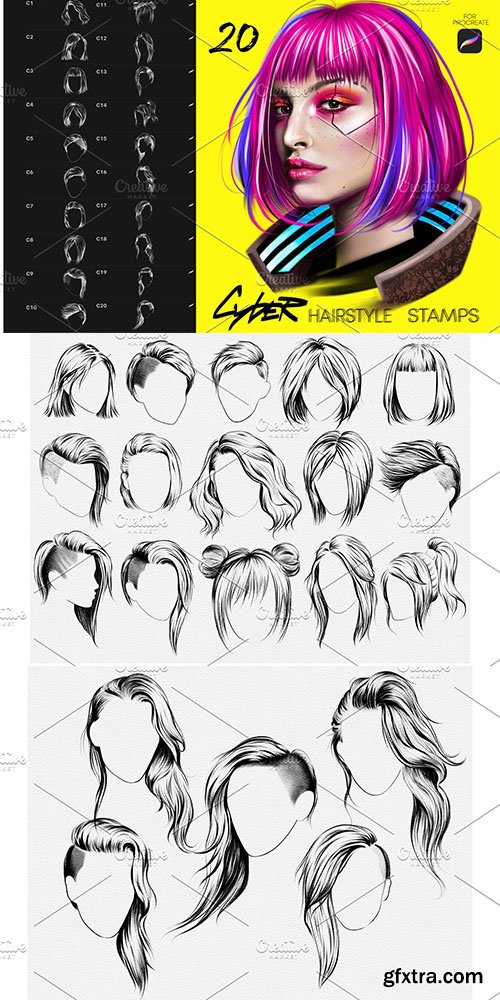 CreativeMarket - CyberPunk Hair Procreate Brushes 5779984