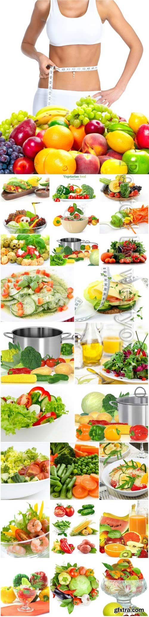 Healthy food, fresh vegetables and fruits stock photo