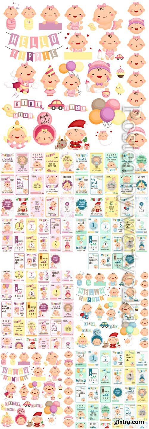 Little kids and baby backgrounds in vector