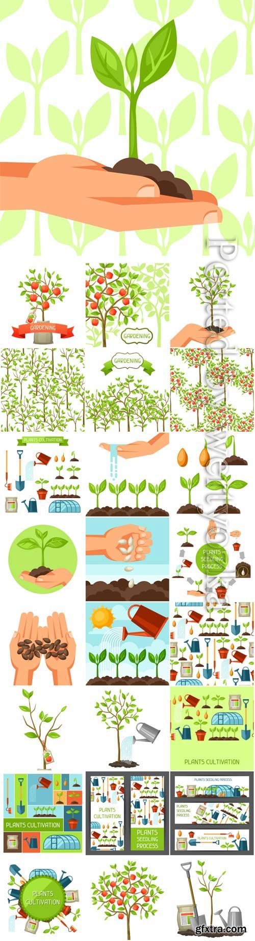 Gardening, nature and people concept in vector