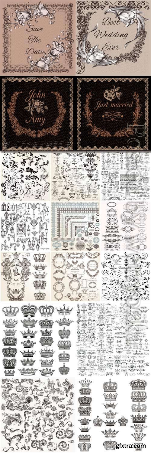 Decorative elements, set of crowns in vector