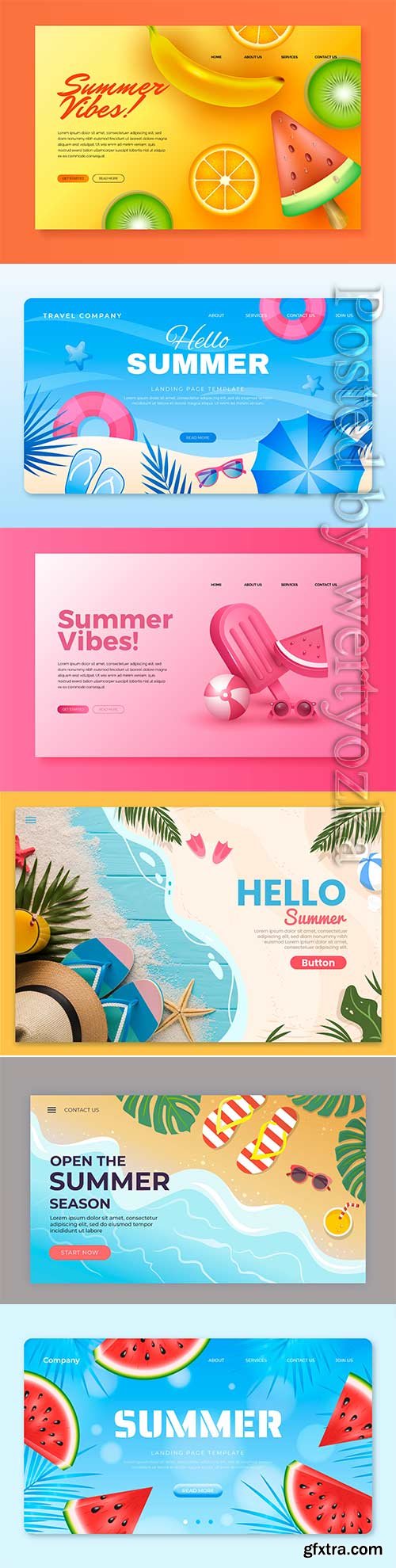 Realistic summer landing page vector template Realistic summer landing page vector template