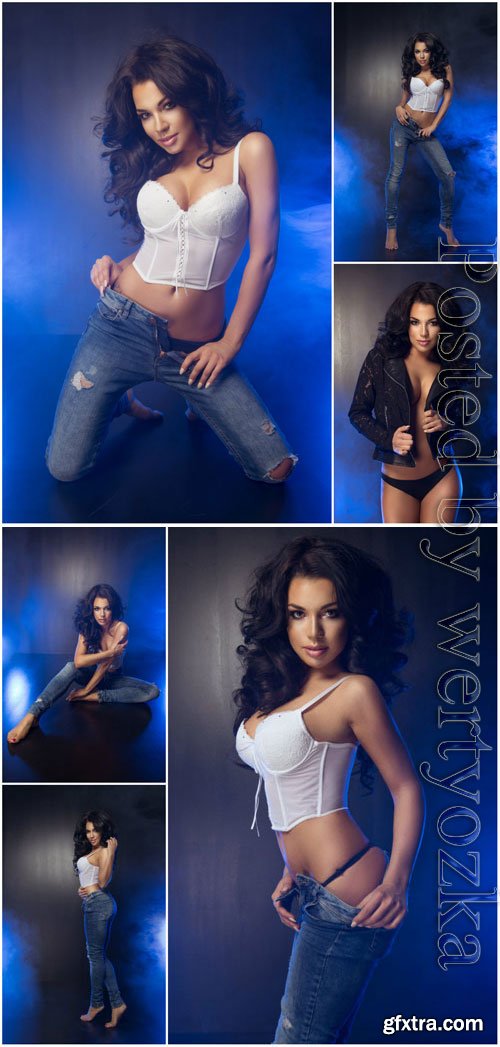 Girl in jeans stock photo