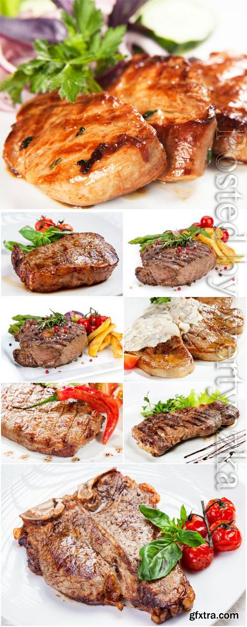 Grilled meat with vegetables stock photo
