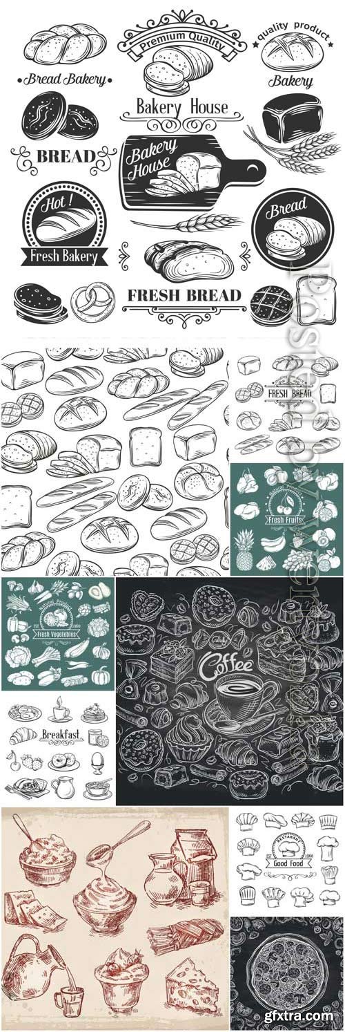 Menu of the restaurant and cafe in the drawn form in the vector Menu of the restaurant and cafe in the drawn form in the vector