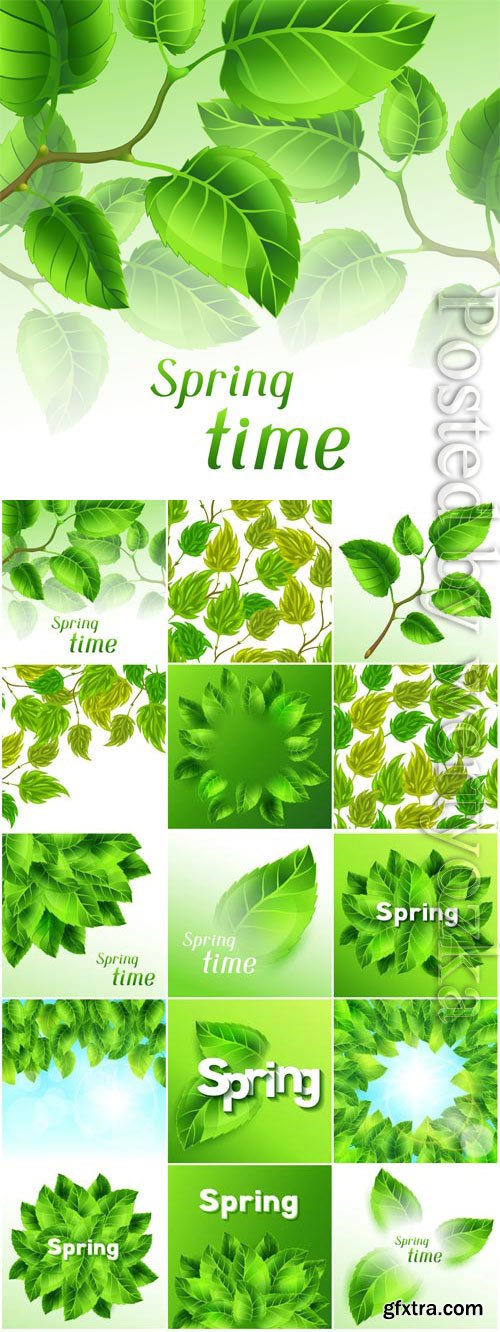 Green leaves on white background in vector Green leaves on white background in vector