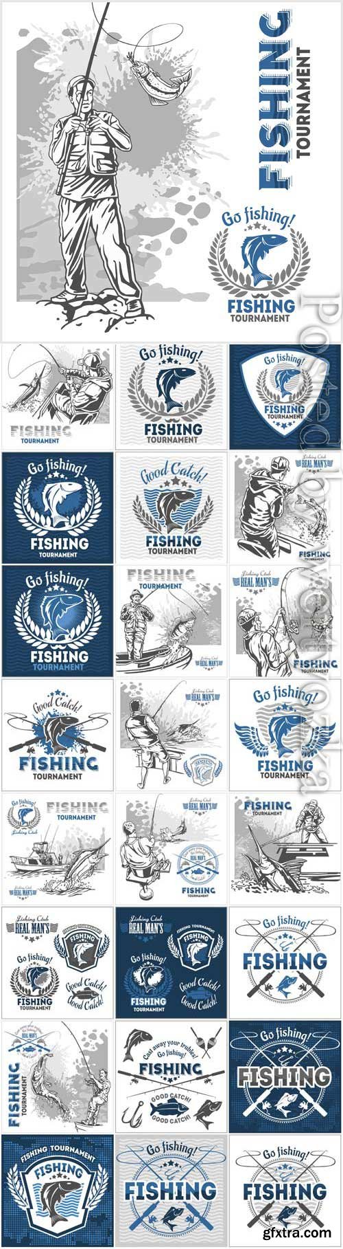 Fishing labels and logos in vector Fishing labels and logos in vector