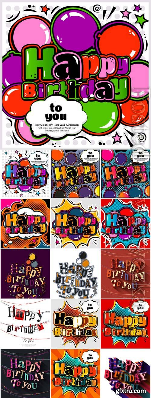 Happy birthday comic style in vector Happy birthday comic style in vector