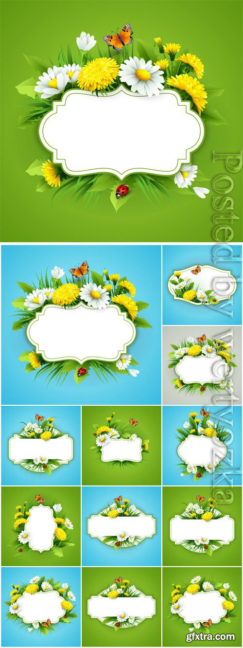 Frames with flowers, butterflies and ladybirds in vector Frames with flowers, butterflies and ladybirds in vector