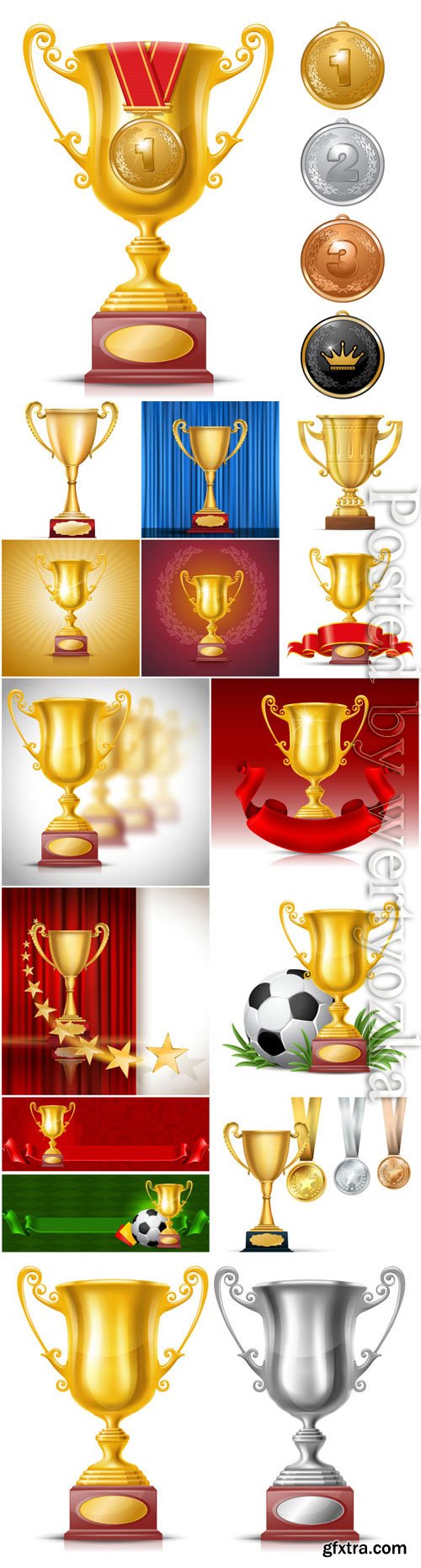 Cups and gold medals in vector Cups and gold medals in vector