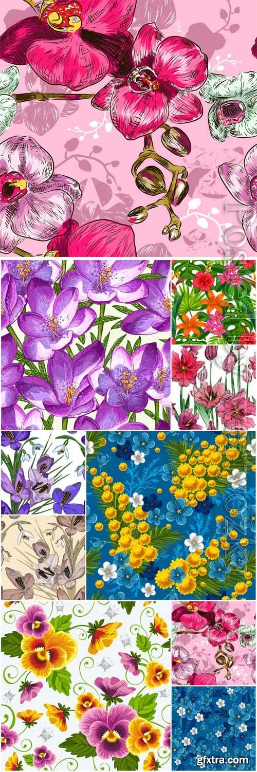 Backgrounds with orchids, poppies and other flowers in vector Backgrounds with orchids, poppies and other flowers in vector