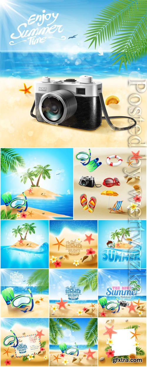 Sea palm trees and sand in vector Sea palm trees and sand in vector