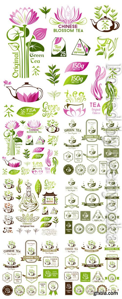 Tea, logos and labels in vector Tea, logos and labels in vector